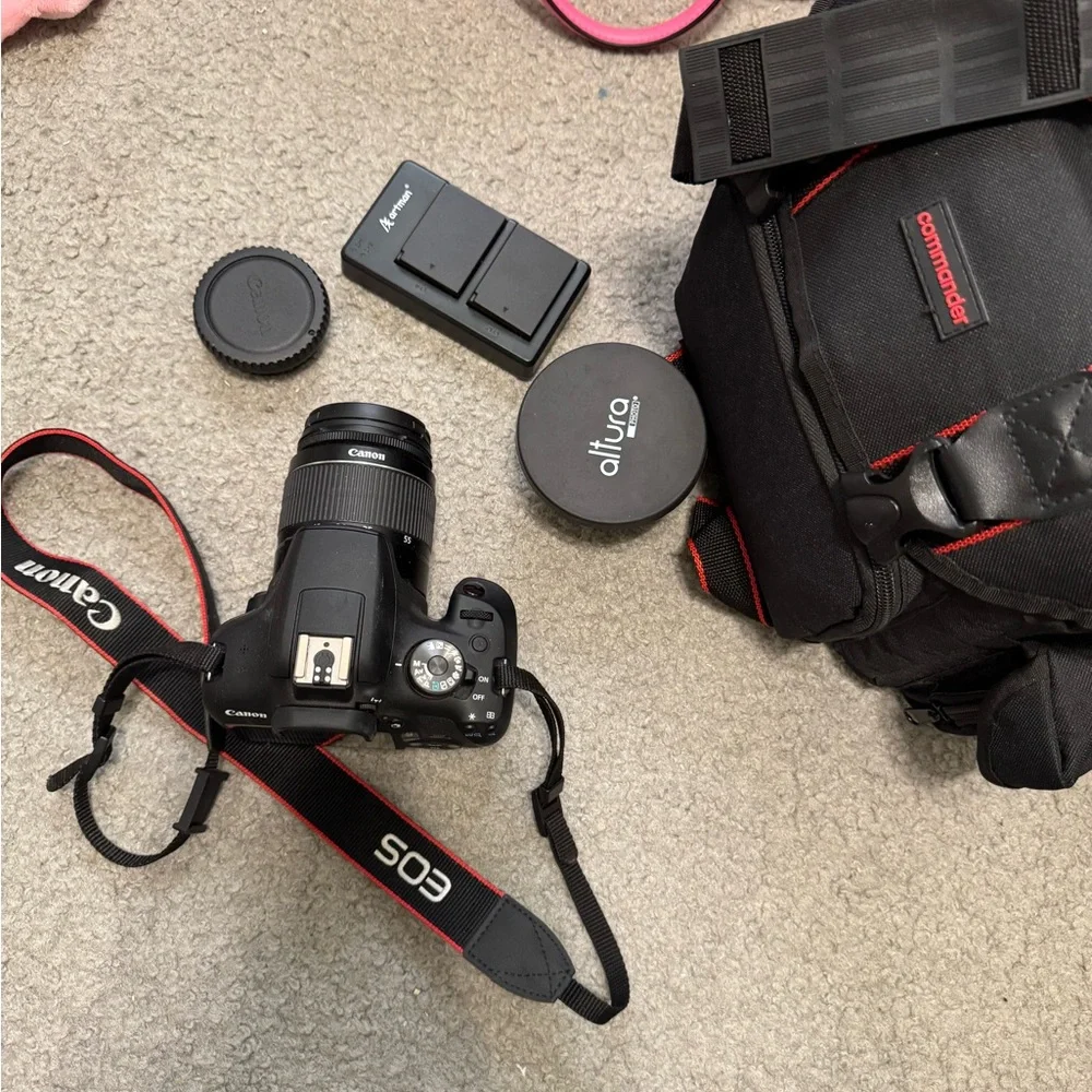 Canon EOS Rebel T7 Black DSLR Camera BUNDLE camera bag, three lenses, batteries